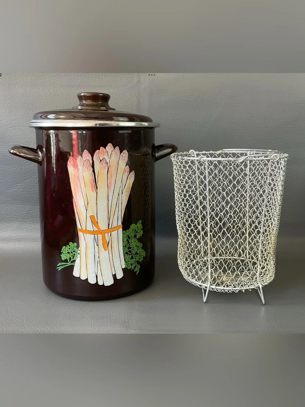 Vintage Brown Kemmler Enamored Asparagus Pot German